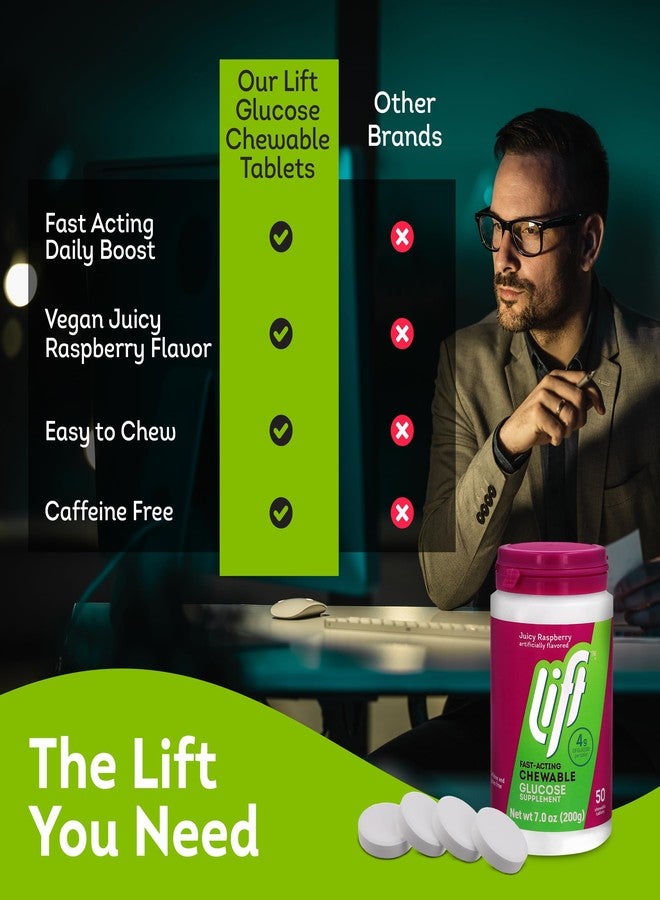 Lift Glucose Fast-Acting Glucose Chewable Energy Tablets, Raspberry, 50 ct Jar (Pack of 1) - Image 5